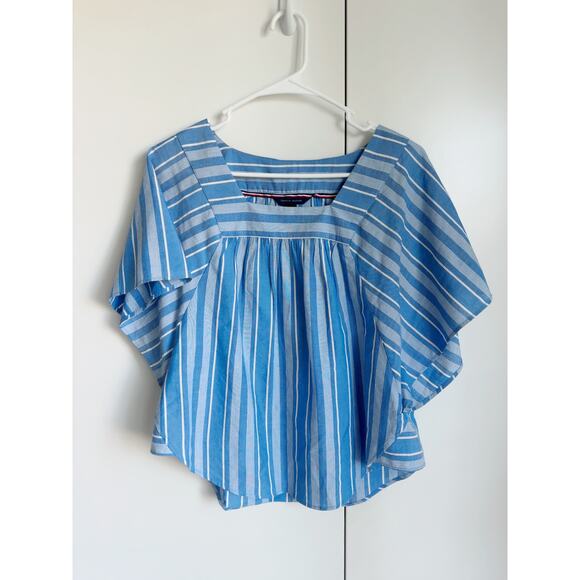 Tommy Hilfiger Women's Blouse Size XS Bohoemian Beachy Blue Striped Flowy - Picture 2 of 9